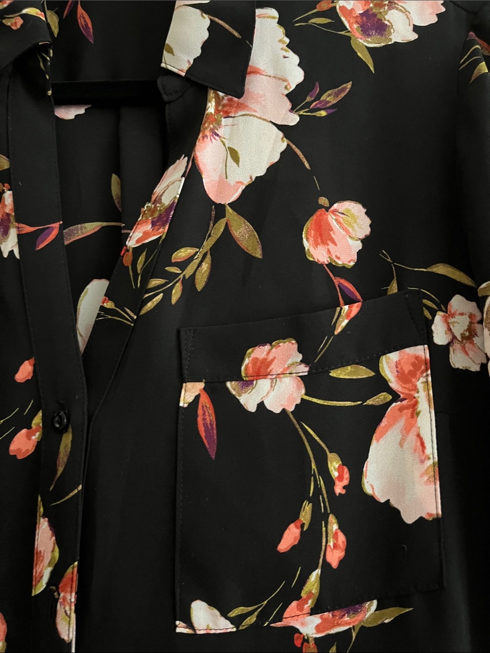 Candie's Black Floral Button-Front Shirt with Pink & Cream Blooms - Picture 2 of 5